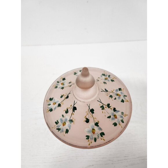 VTG Tiffin Glass Pink Satin Candy Dish Lidded Floral Hand Painted Rooted Classic - Picture 3 of 11